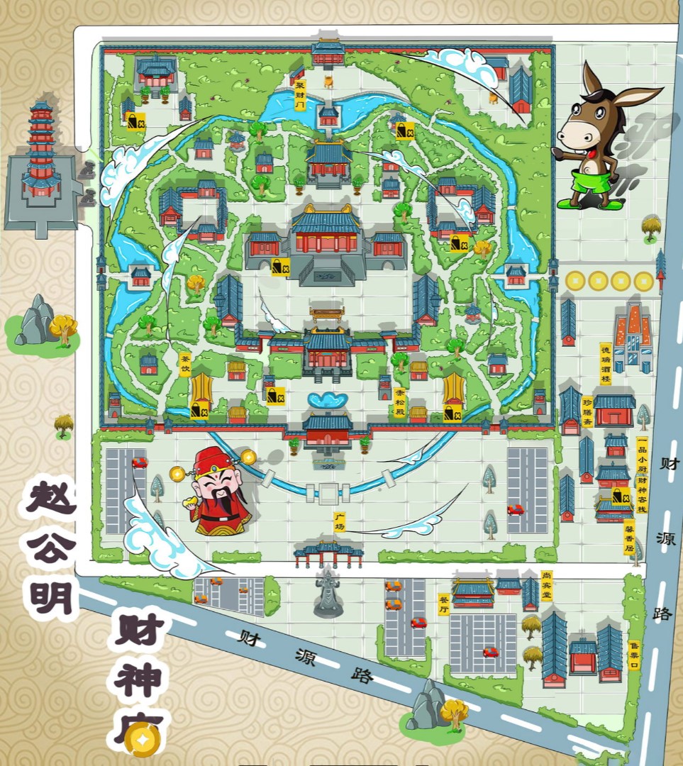 清原寺庙类手绘地图